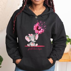 Breast Cancer Cute Elephant With Sunflower And Pink Ribbon Hoodie 1 2