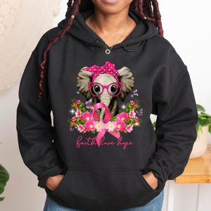 Breast Cancer Cute Elephant With Sunflower And Pink Ribbon Hoodie 1 3