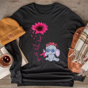 Breast Cancer Cute Elephant With Sunflower And Pink Ribbon Longsleeve Tee 2 1