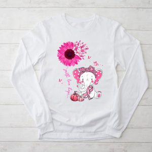 Breast Cancer Cute Elephant With Sunflower And Pink Ribbon Longsleeve Tee 2