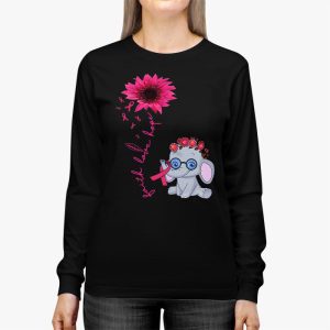 Breast Cancer Cute Elephant With Sunflower And Pink Ribbon Longsleeve Tee 3 1