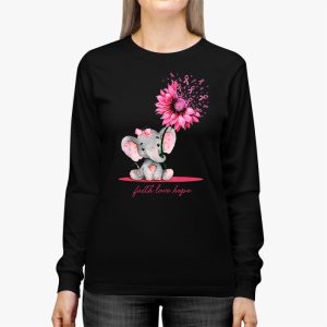 Breast Cancer Cute Elephant With Sunflower And Pink Ribbon Longsleeve Tee 3 2