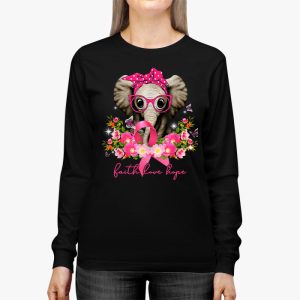 Breast Cancer Cute Elephant With Sunflower And Pink Ribbon Longsleeve Tee 3 3