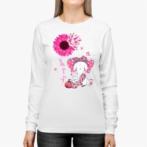 Breast Cancer Cute Elephant With Sunflower And Pink Ribbon Longsleeve Tee 3