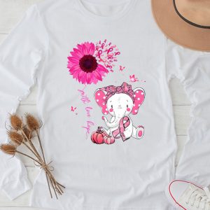 Breast Cancer Cute Elephant With Sunflower And Pink Ribbon Longsleeve Tee