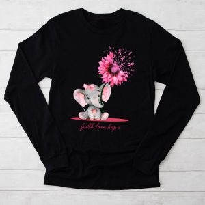 Breast Cancer Designs Elephant With Sunflower And Pink Ribbon Special Longsleeve Tee