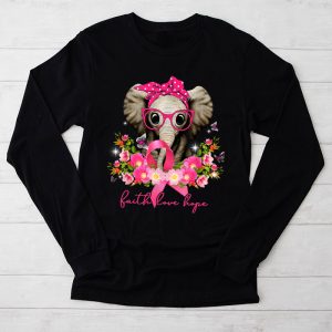 Breast Cancer Designs Elephant With Sunflower And Pink Ribbon Special Longsleeve Tee