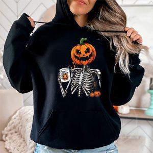 Coffee Drinking Skeleton Pumpkin Halloween Costume Women Hoodie 2 4