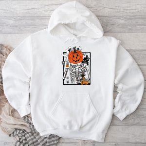 Coffee Drinking Skeleton Pumpkin Halloween Costume Women Hoodie