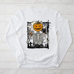 Coffee Drinking halloween shirt ideas Skeleton Pumpkin Halloween Special Longsleeve Tee