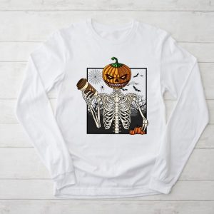 Coffee Drinking halloween shirt ideas Skeleton Pumpkin Halloween Special Longsleeve Tee