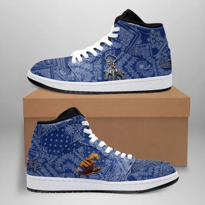 Crips Gang Bulldog High Sneakers Air Jordan 1 - Blue Paisley JD1 Shoes