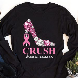 Crush Breast Cancer Bling Pink Ribbon awareness October Longsleeve Tee 1 2