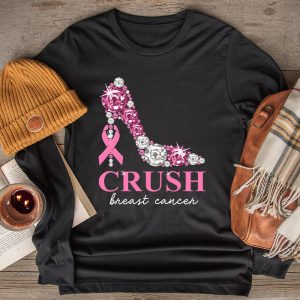 Crush Breast Cancer Bling Pink Ribbon awareness October Longsleeve Tee 2 2