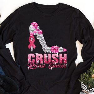 Crush Breast Cancer Pink Bling High Heels Ribbon Longsleeve Tee 1 2