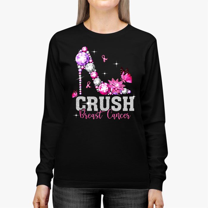 Crush Breast Cancer Pink Bling High Heels Ribbon Longsleeve Tee 3 3