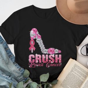 Crush Breast Cancer Pink Bling High Heels Ribbon T Shirt 1 2