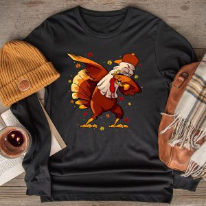 Dabbing Turkey Thanksgiving Day Pilgrim Boys Girls Funny Dab Longsleeve Tee