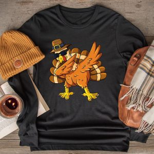 Dabbing Turkey Thanksgiving Day Pilgrim Boys Girls Funny Dab Longsleeve Tee