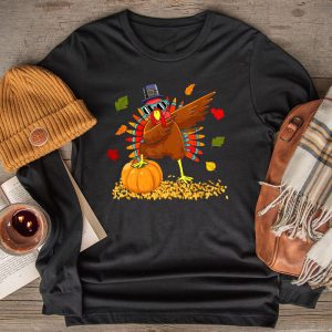 Dabbing Turkey Thanksgiving Day Pilgrim Boys Girls Funny Dab Longsleeve Tee