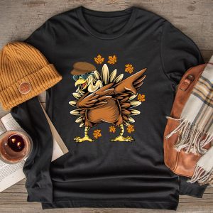 Dabbing Turkey Thanksgiving Day Pilgrim Boys Girls Funny Dab Longsleeve Tee