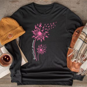 Dandelion Breast Cancer Awareness Pink Ribbon Support Gift Longsleeve Tee 2 1