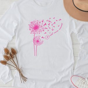 Dandelion Breast Cancer Shirts Awareness Pink Ribbon Gift Longsleeve Tee
