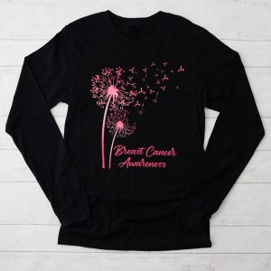 Dandelion Breast Cancer Shirts Awareness Pink Ribbon Gift Longsleeve Tee