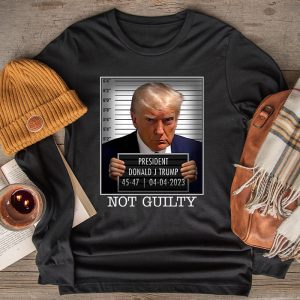 Funny Trump Shirt Donald Trump Police Mugshot Photo Not Guilty 45-47 President Longsleeve Tee