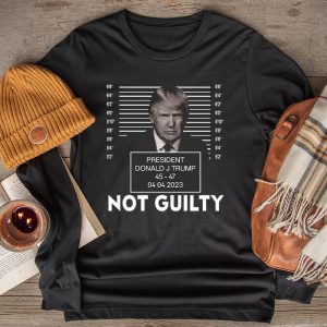 Funny Trump Shirt Donald Trump Police Mugshot Photo Not Guilty 45-47 President Longsleeve Tee