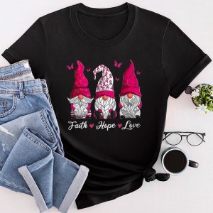 Faith Hope Love Pink Ribbon Gnome Breast Cancer Awareness T-Shirt