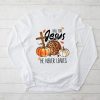 Fall For Jesus He Never Leaves Pumpkin Autumn Thanksgiving Longsleeve Tee