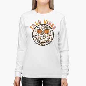 Fall Vibes Retro Leopard Circle Pumpkin Thanksgiving Costume Longsleeve Tee 2 3