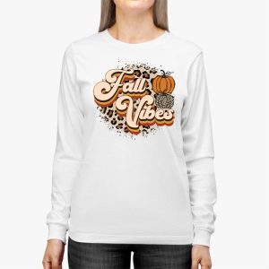 Fall Vibes Retro Leopard Circle Pumpkin Thanksgiving Costume Longsleeve Tee 2 5