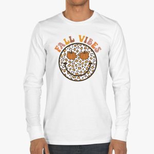 Fall Vibes Retro Leopard Circle Pumpkin Thanksgiving Costume Longsleeve Tee 3 3