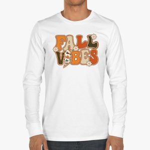 Fall Vibes Retro Leopard Circle Pumpkin Thanksgiving Costume Longsleeve Tee 3