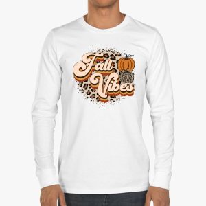 Fall Vibes Retro Leopard Circle Pumpkin Thanksgiving Costume Longsleeve Tee 3 5