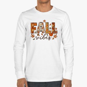 Fall Vibes Retro Leopard Circle Pumpkin Thanksgiving Costume Longsleeve Tee 3 6