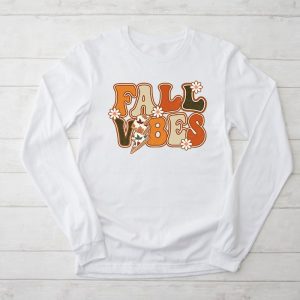 Thanksgiving Shirts Funny Fall Vibes Retro Leopard Circle Pumpkin Cute Longsleeve Tee