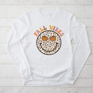 Thanksgiving Shirts Funny Fall Vibes Retro Leopard Circle Pumpkin Cute Longsleeve Tee