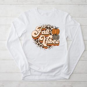 Fall Vibes Retro Leopard Circle Pumpkin Thanksgiving Costume Longsleeve Tee