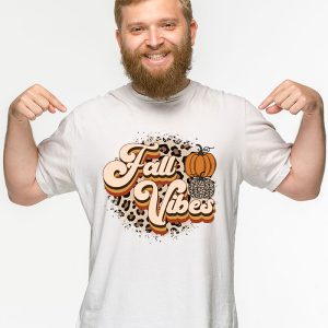 Fall Vibes Retro Leopard Circle Pumpkin Thanksgiving Costume T Shirt 3 5