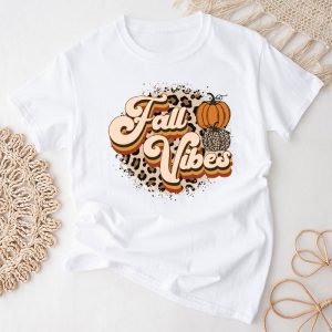 Fall Vibes Retro Leopard Circle Pumpkin Thanksgiving Costume T-Shirt