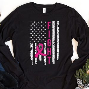 Fight Breast Survivor American Flag Breast Cancer Awareness Longsleeve Tee 1 2