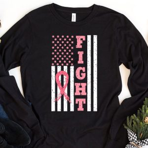 Fight Breast Survivor American Flag Breast Cancer Awareness Longsleeve Tee 1 3