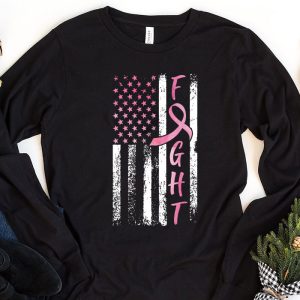 Fight Breast Survivor American Flag Breast Cancer Awareness Longsleeve Tee 1