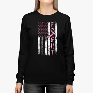 Fight Breast Survivor American Flag Breast Cancer Awareness Longsleeve Tee 2