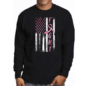 Fight Breast Survivor American Flag Breast Cancer Awareness Longsleeve Tee 3