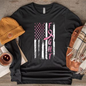 Breast Cancer Awareness Fight Breast Survivor American Flag Longsleeve Tee