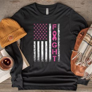 Breast Cancer Awareness Fight Breast Survivor American Flag Longsleeve Tee